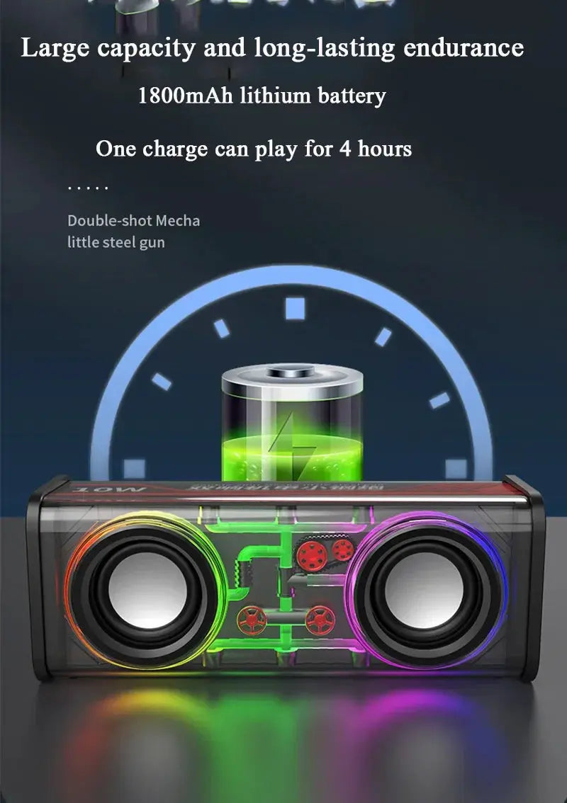 Simples Market V8 transparent mecha Bluetooth 5.0 speaker with RGB lighting and dual bass diaphragms