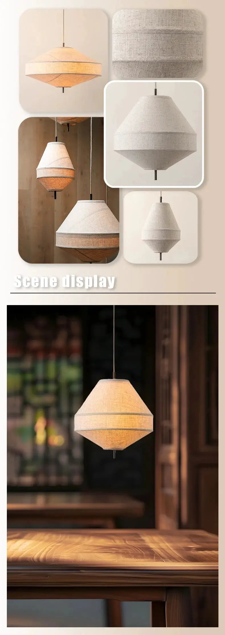 Simples Market Japanese Wabi Sabi fabric pendant lights in beige/cream; set of five hanging lamps in varied shapes