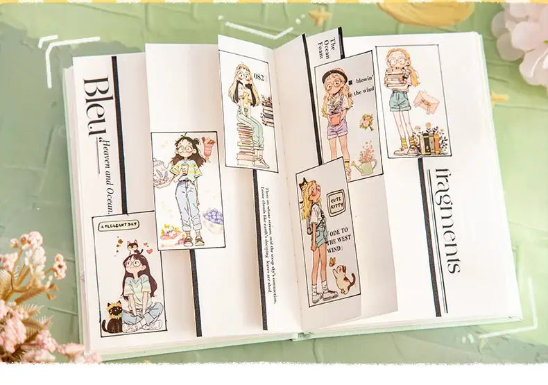 Mr Paper Washi Tape kawaii character stickers set on an open journal page; Simples Market brand, colorful scenes