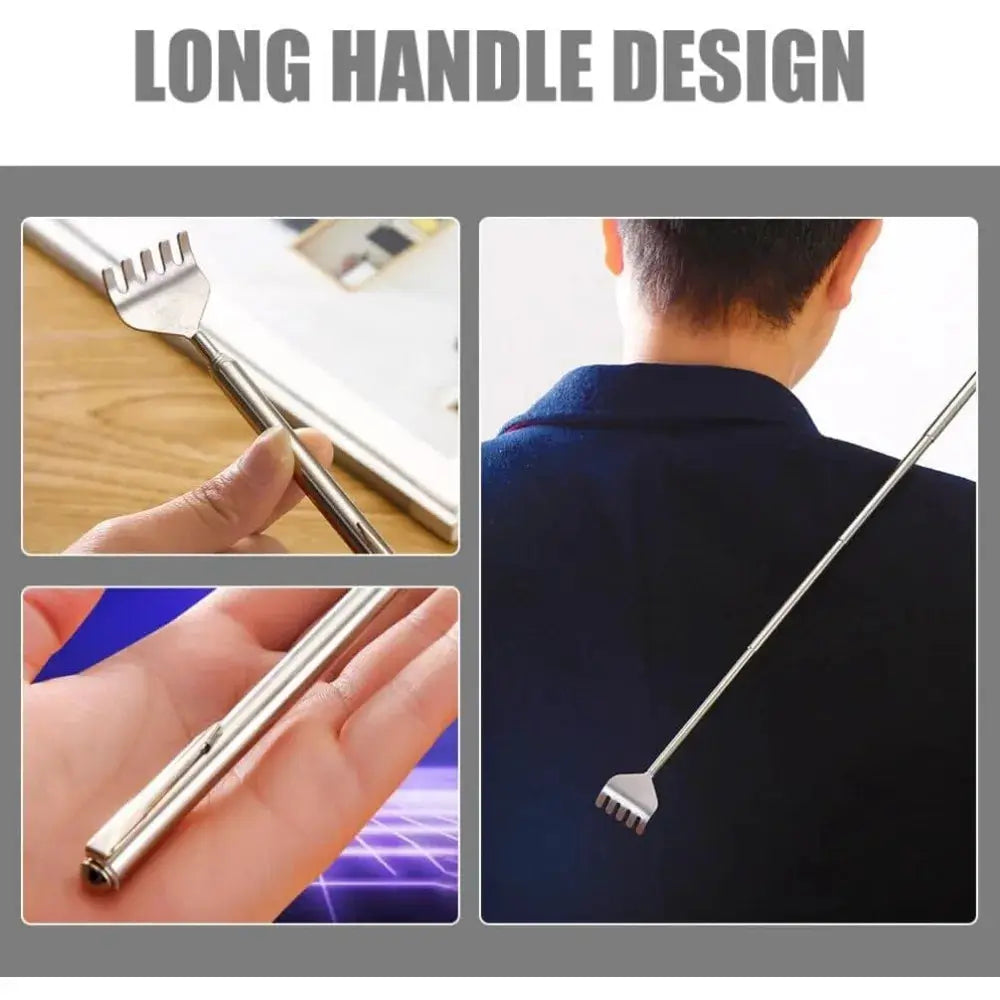 Simples Market compact telescopic back massager with stainless steel handle and rake-style head