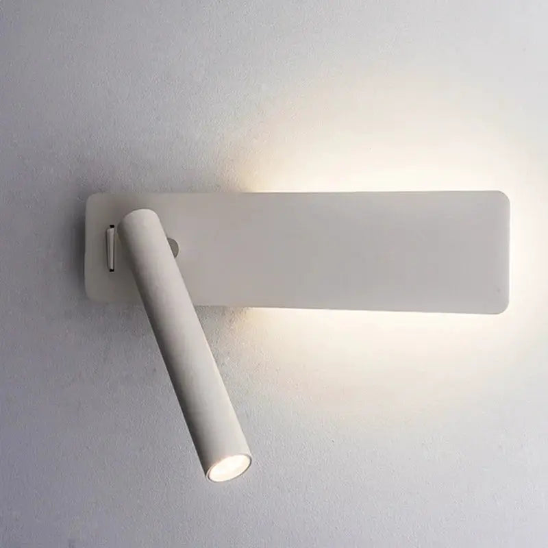 LED wall reading lamp, white minimalist bedside sconce with adjustable cylindrical arm