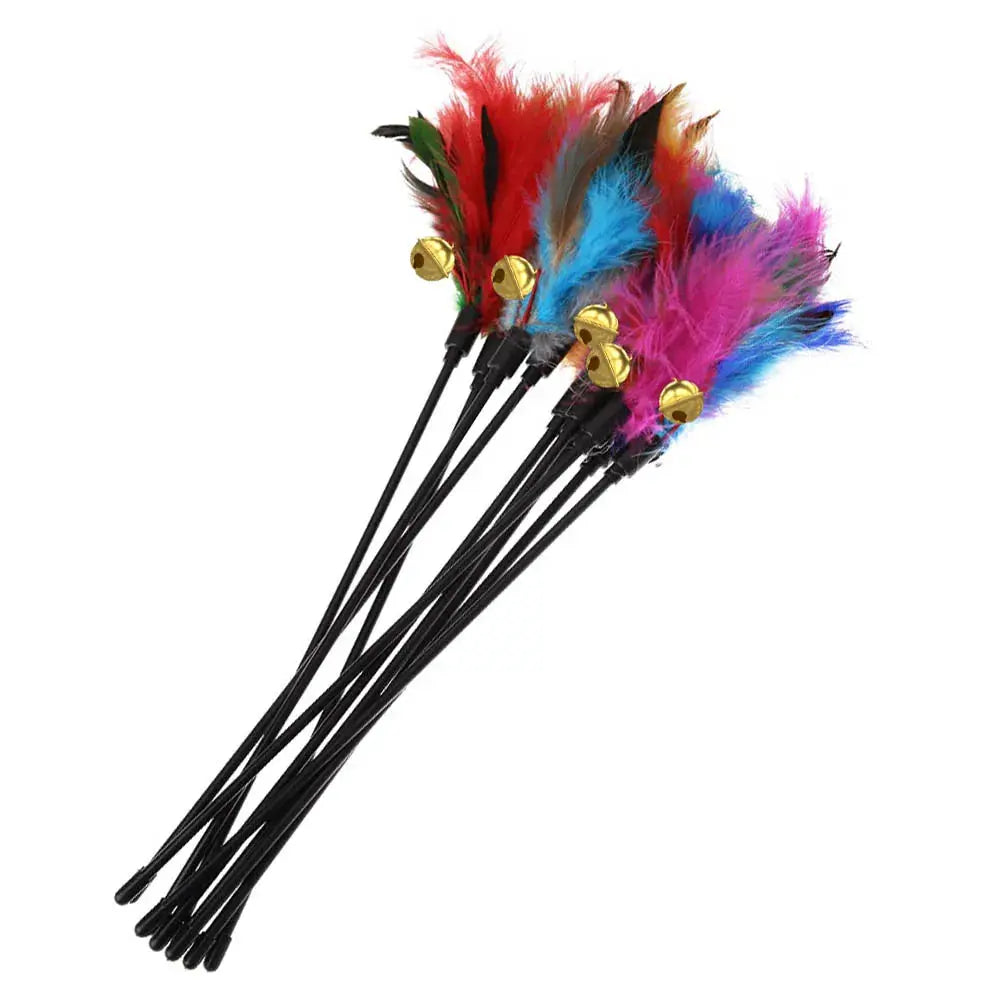 5 Piece Cat Interactive Wand Set With Colorful Feathers And Bell For Exercise And Bonding