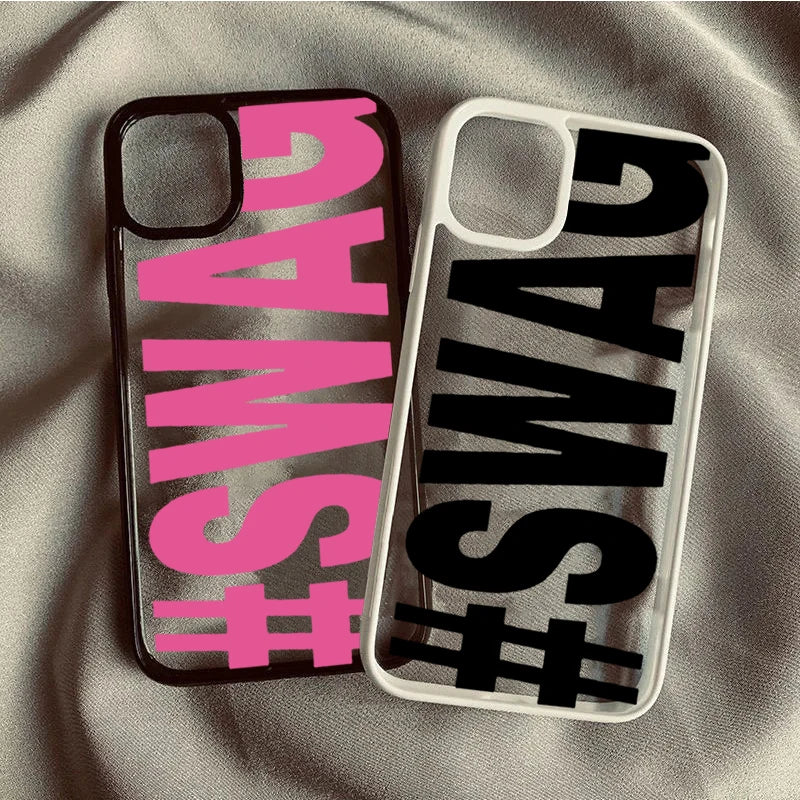 SWAG bold-letter iPhone case set, 2 pieces, pink and black, shockproof covers