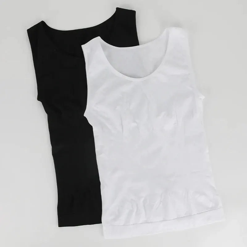 Compression shirts for men; two sleeveless tanks in white and black for tummy control shapewear by Simples Market