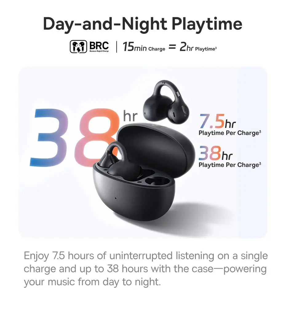 Baseus BC1 ear clip open-ear wireless earbuds in charging case, black