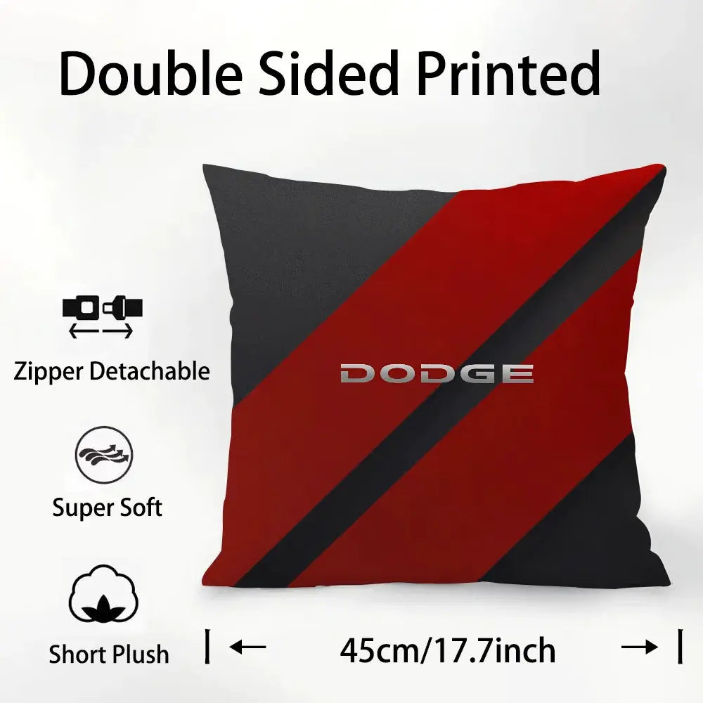 Dodge car logo pillow case, double-sided red and black print, zipper detachable, plush short pile, 17.7 inches