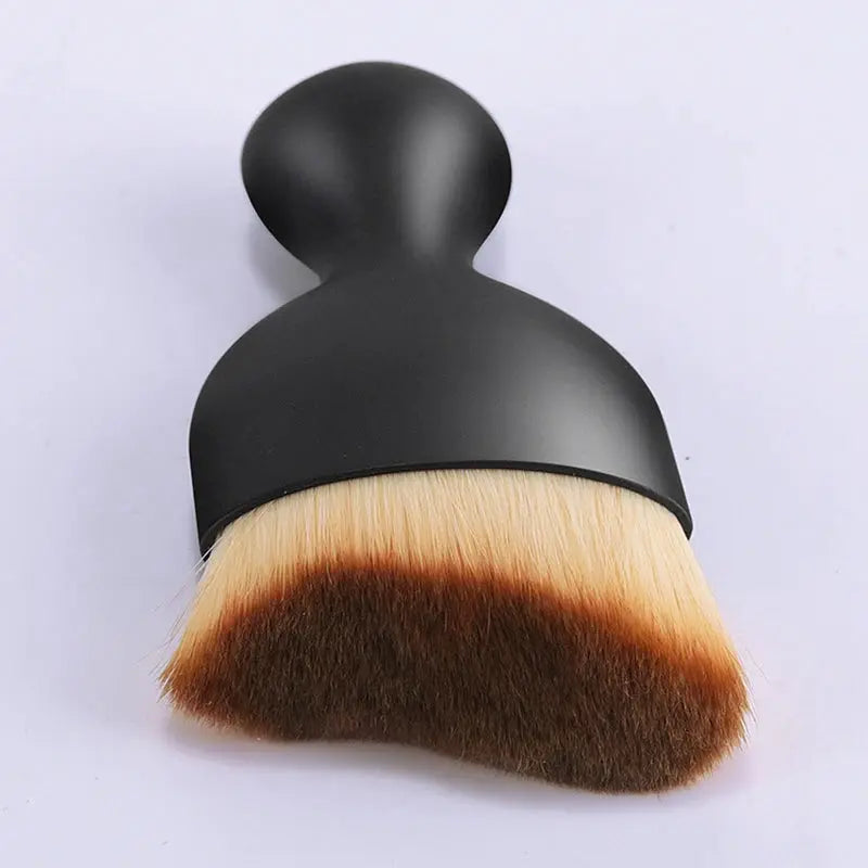 Car interior cleaning brush with thick soft two-tone cream and brown bristles and a black handle