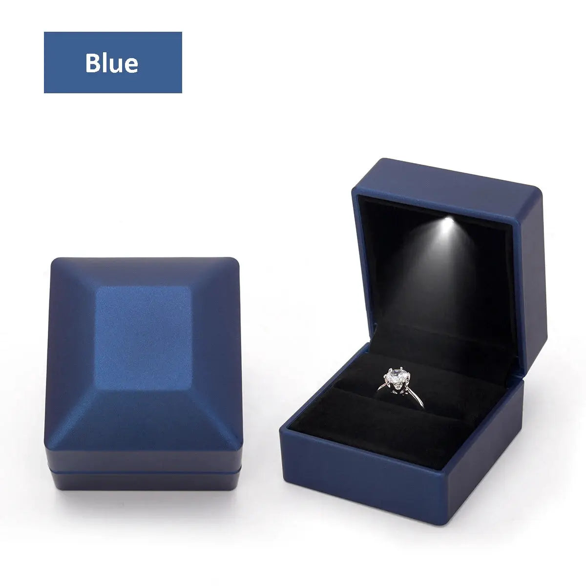 LED Jewelry Ring Box With Light Leather Exterior And Velvet Interior For Proposal Engagement Wedding Gift