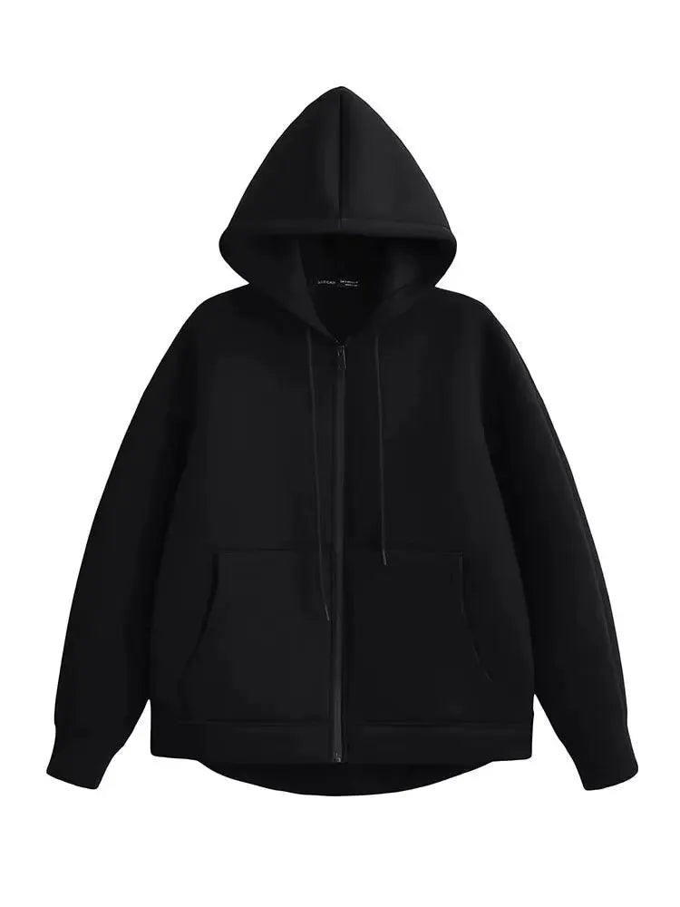 Autumn Gray Hooded Jacket For Women With Big Pockets And Zipper Closure Relaxed Casual Fit For Everyday Comfort
