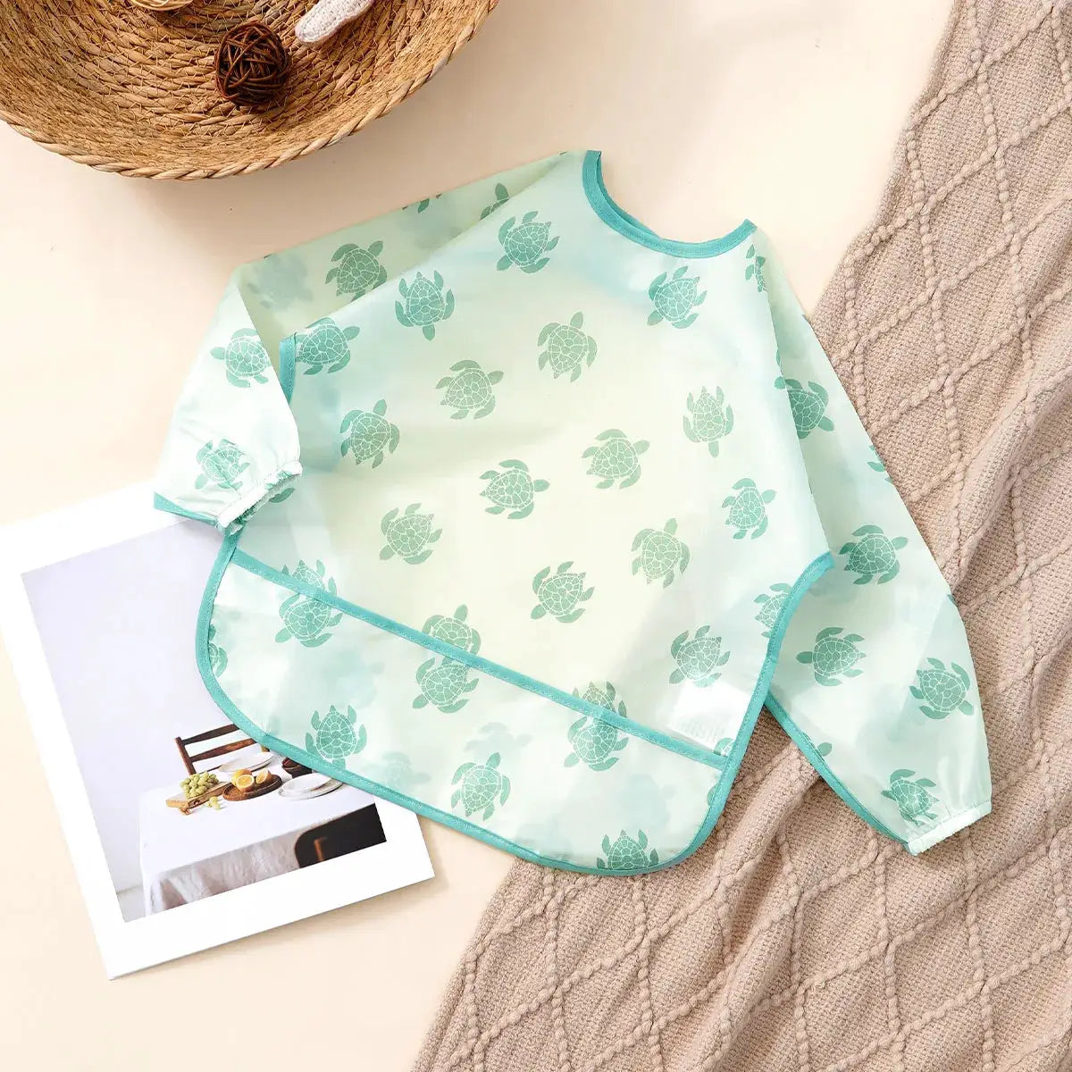 Elinfant Long Sleeve Waterproof Feeding Bibs For 1-3 Years Washable Burp Cloth Coverall Bibs Easy Clean