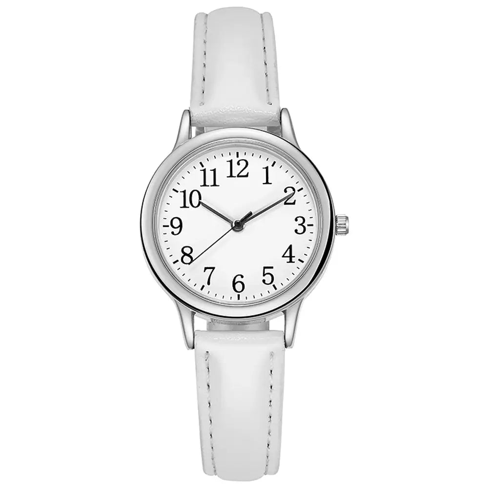 Leisure Fashion Women Quartz Wristwatch With Easy Read Arabic Numerals Simple Dial Candy Color PU Leather Strap