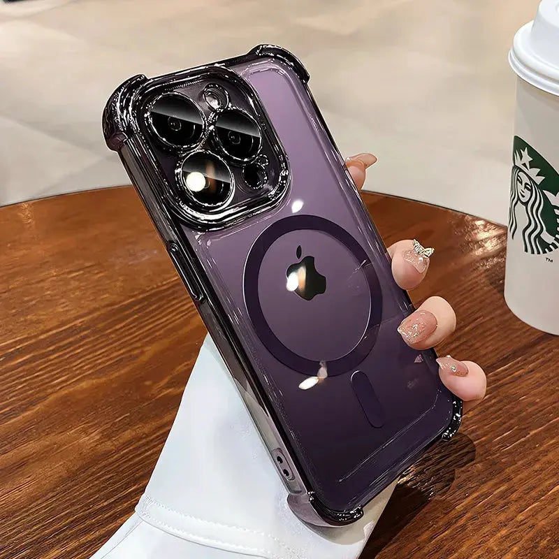 Plating shockproof airbag transparent iPhone case by Simples Market, purple, MagSafe compatible for iPhone 12-17 Pro
