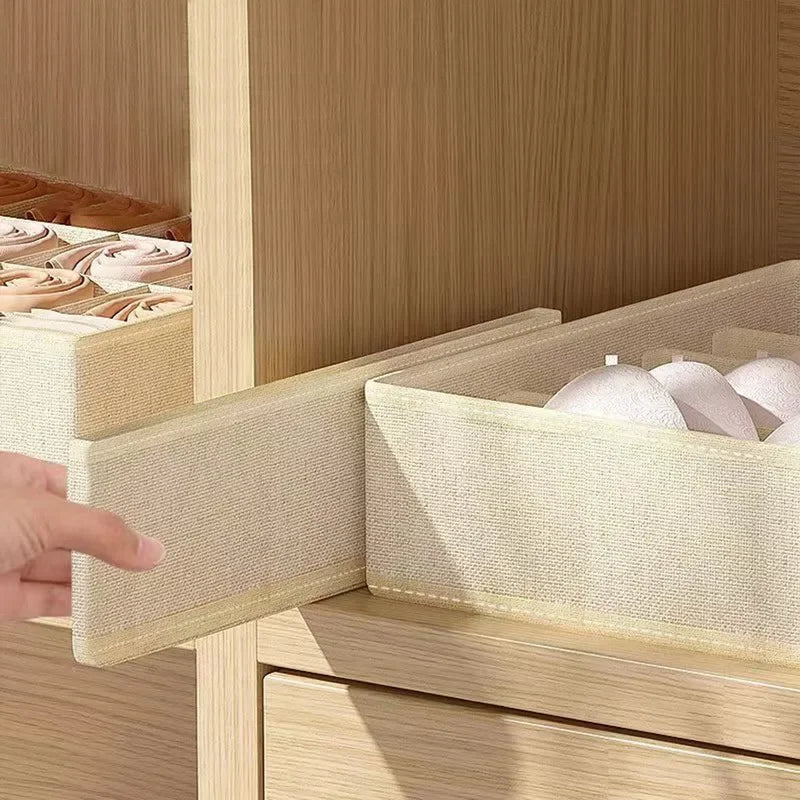 Underwear and sock organizer boxes in beige fabric, 2-pack for wardrobe drawers