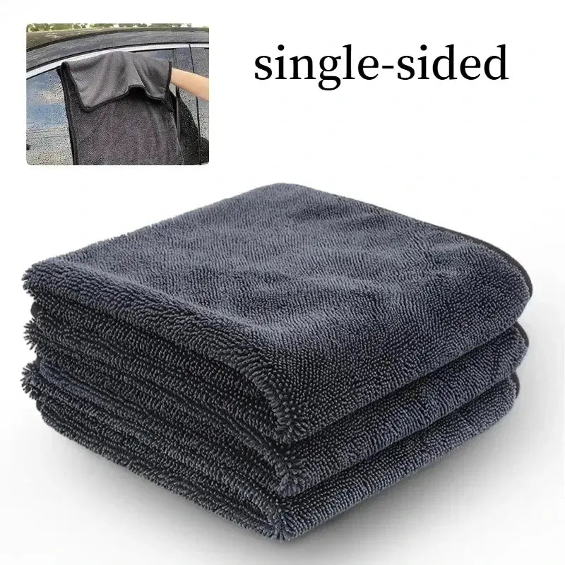 Dark gray microfiber car towels stack of three for auto washing and drying