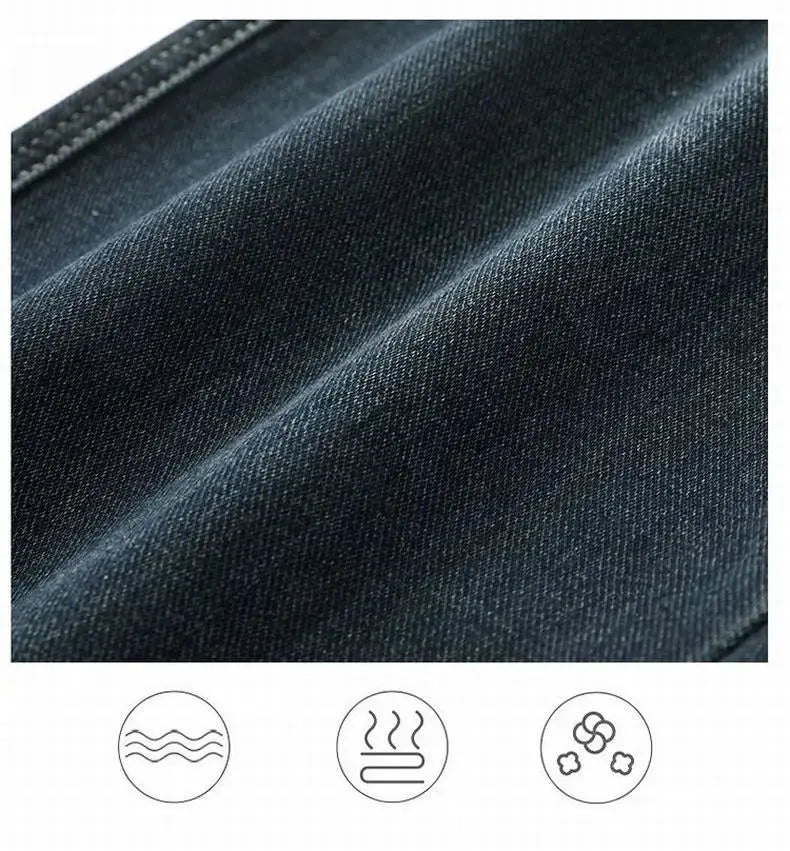 Simples Market men's dark blue baggy denim jeans with stretch, straight wide-leg casual trousers