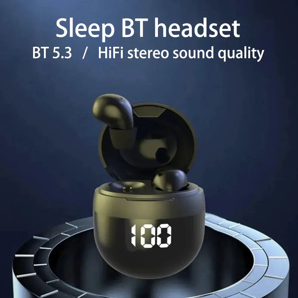 SK18 Mini Invisible Headphones in black with charging case