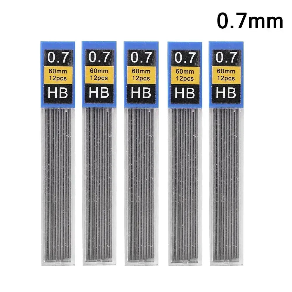 Five blue 0.7mm HB lead refill packs, 60mm long, 12pcs each