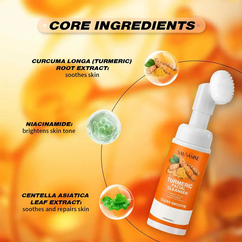 Turmeric Facial Cleanser With Lemon Extract And Niacinamide Daily Foaming Face Wash With Brush For Brightening Skin