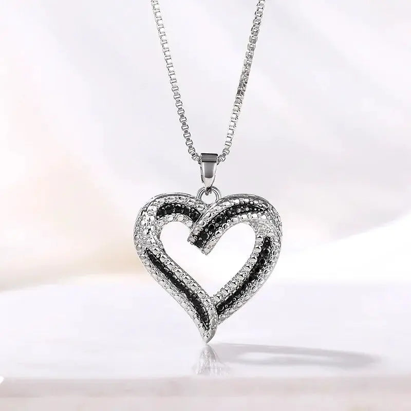 Heart Shaped Pendant Necklace Hollow Design Rhinestone Zinc Alloy for Women Gift for Best Friends Mothers Day Party Wear