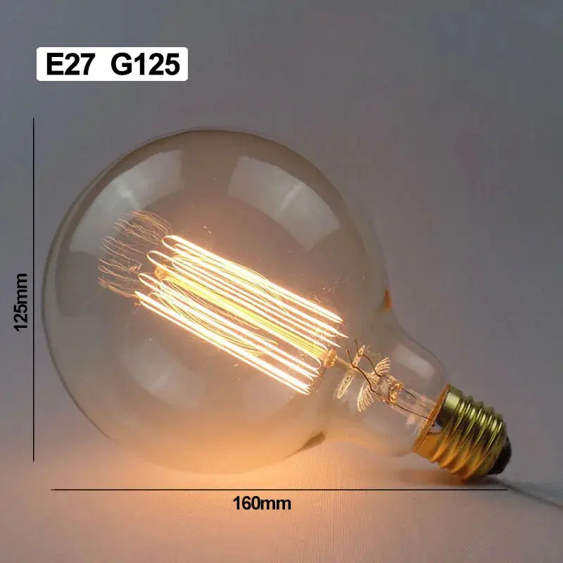 Retro Edison E27 bulb, clear glass with warm glow, G125 style, 125mm tall