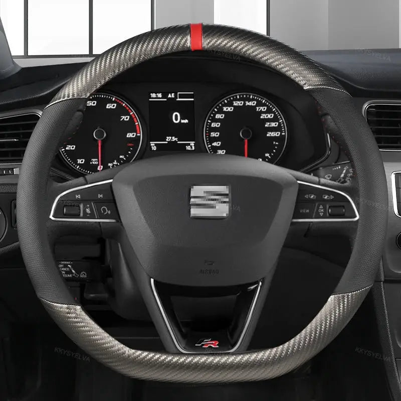 Carbon fiber steering wheel cover with red center stripe