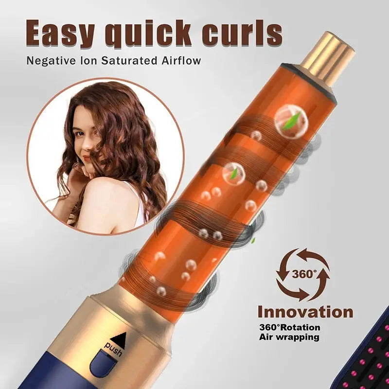 5-in-1 hair styler orange ionic dryer with gold-tone ends and 360° rotation