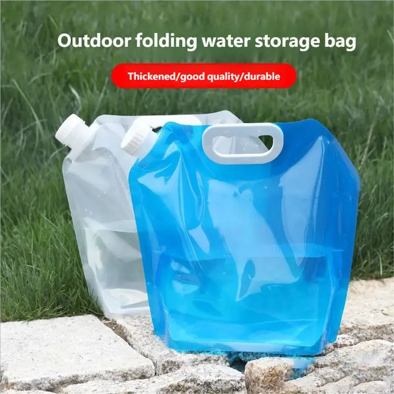 Simples Market 5L/10L collapsible water storage bags; blue and clear with handles, for outdoor camping (two bags)