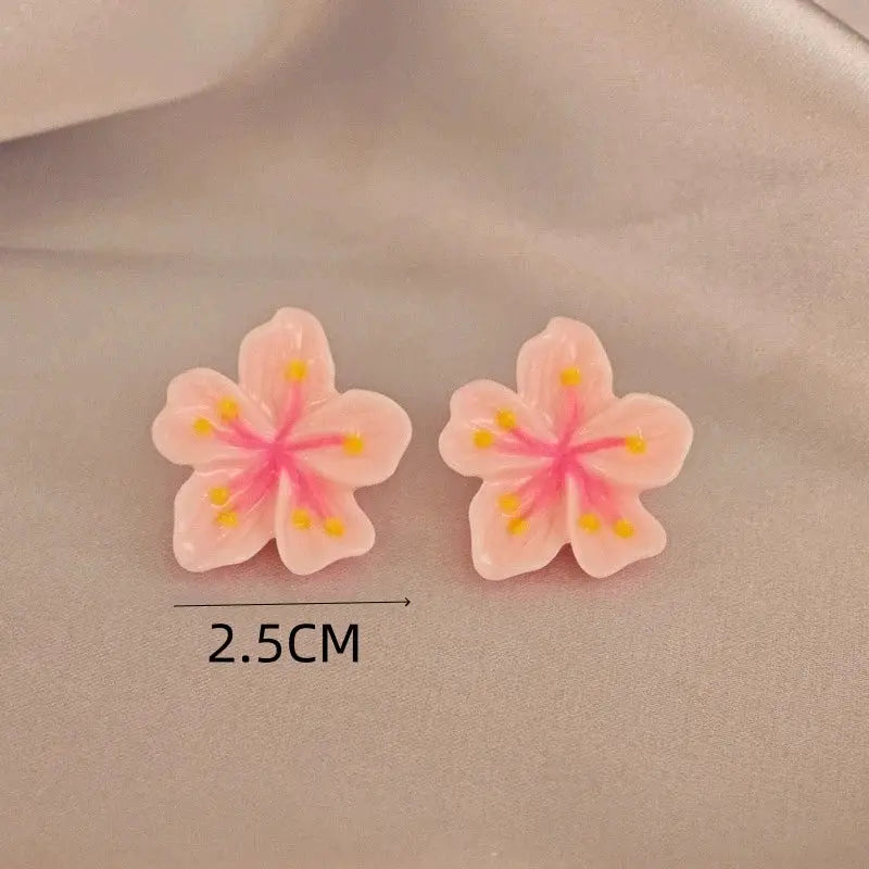 Pair of pink camellia flower stud earrings, 2.5 cm, for women