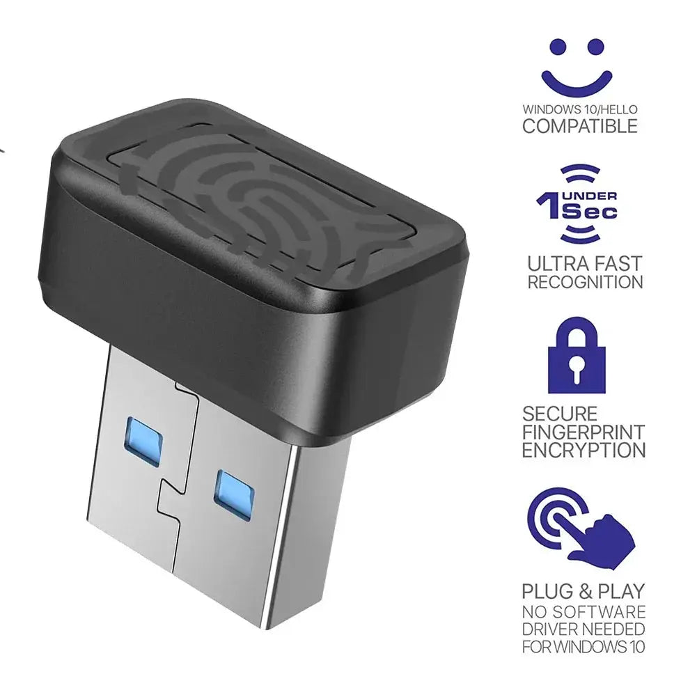 USB fingerprint key reader by Simples Market, black USB security dongle with biometric sensor.