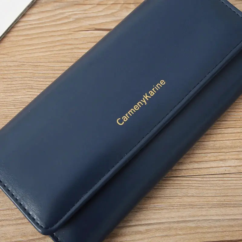 Women’s navy PU leather long wallet CarmenyKarine with card slots