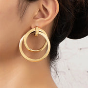 Gold-tone double hoop earrings with interlocking rings, geometric zinc alloy jewelry