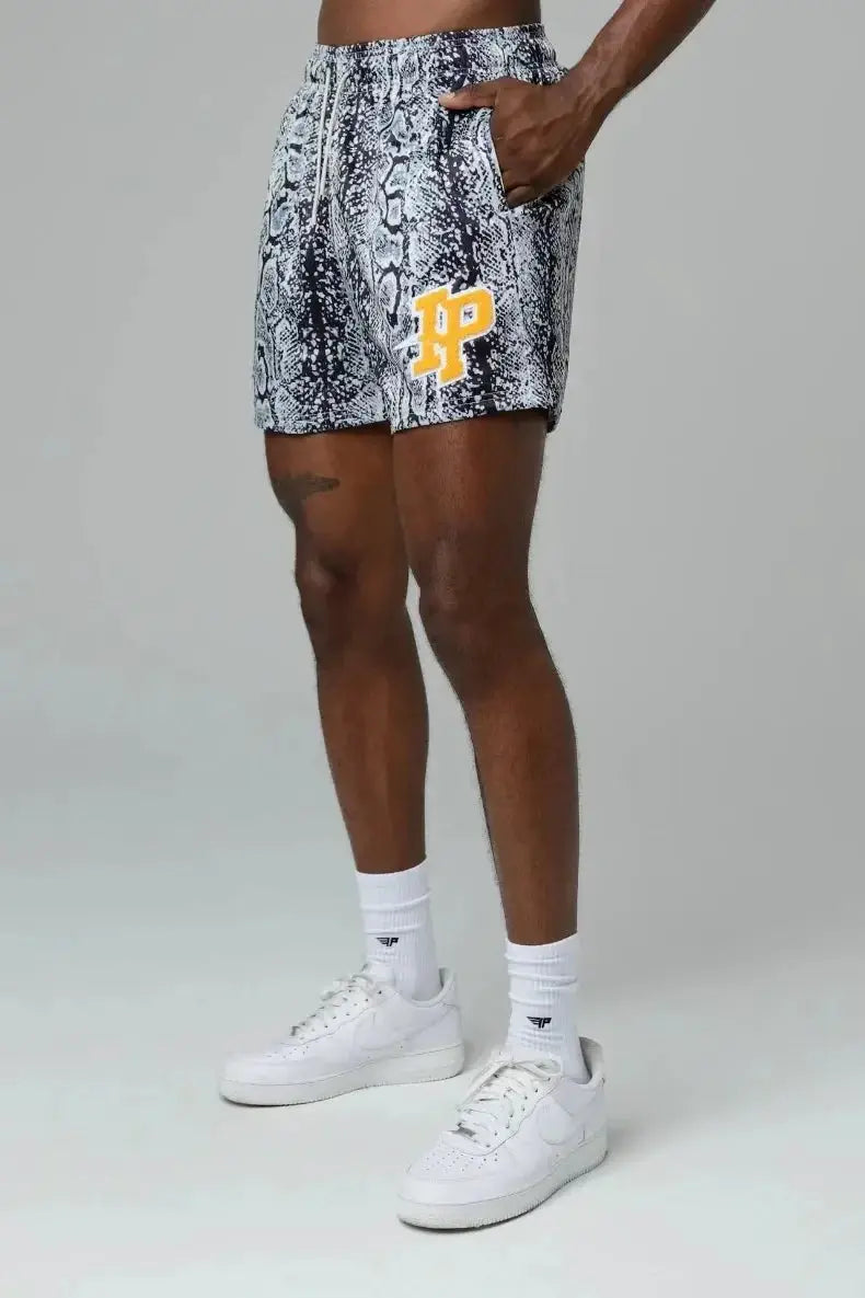 Men's IP Trend snake-print mesh shorts with yellow IP logo
