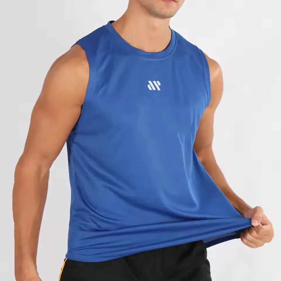 Men's blue sleeveless mesh gym tank top by Simples Market