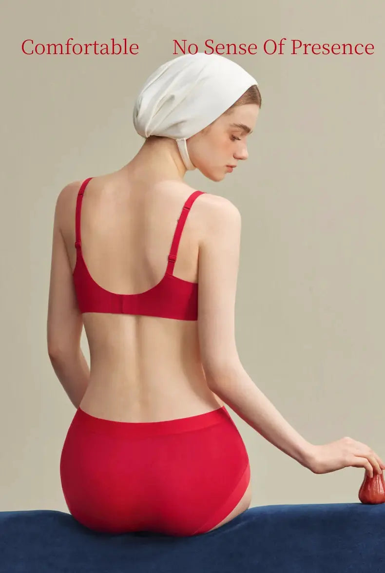 SUJIIN 3Pcs/Lot women's seamless No Show panties; red bra and briefs set, back view