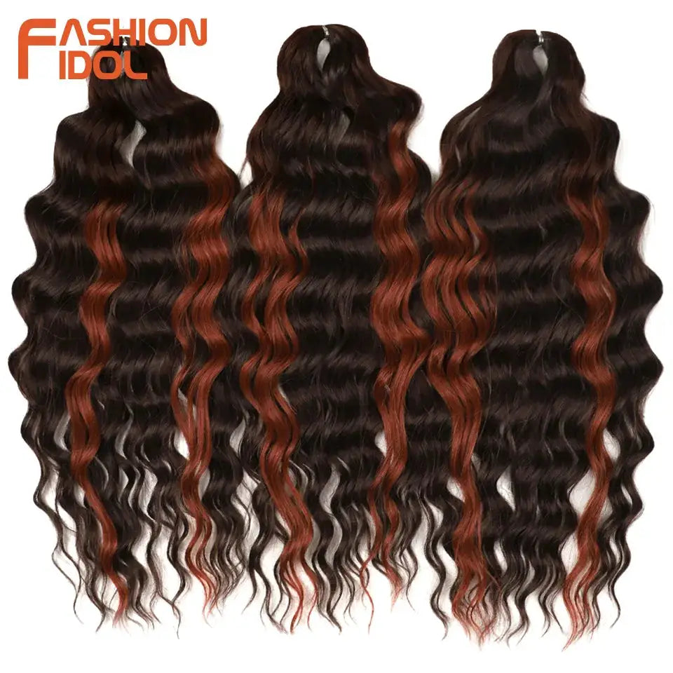 Anna Hair synthetic loose deep wave braiding extensions, 24in, black to orange ombre, 3 bundles, Fashion Idol