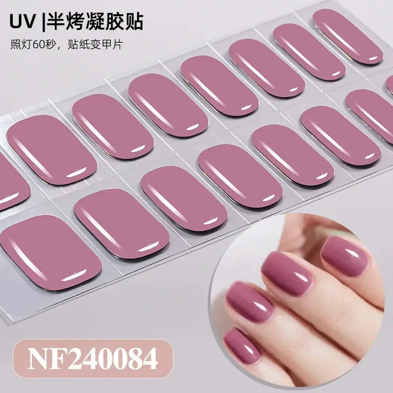 Gel nail wraps set 16/20/22-tip by Simples Market in pink mauve; full-cover, semi-cured, UV lamp compatible.