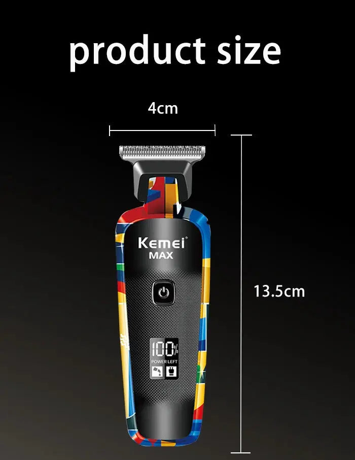 Kemei MAX electric hair clipper with colorful graffiti-pattern body and digital display