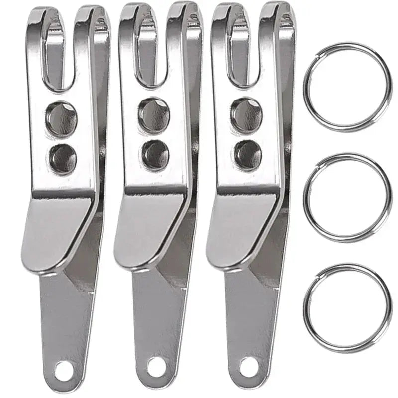 EDC pocket suspension clips set: four chrome key carabiner clips with three rings by Simples Market