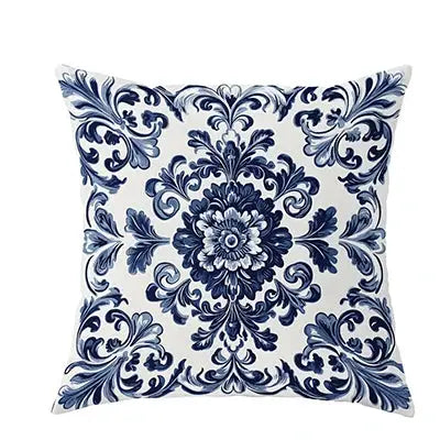 Bohemian blue and white floral pillowcase by Simples Market, decorative cushion cover