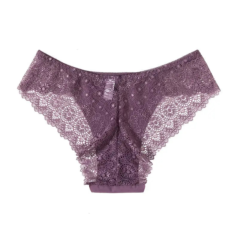 Purple lace women's panties with floral pattern, breathable and soft