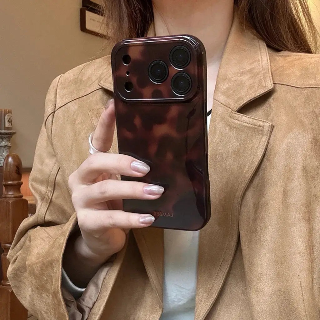 Retro Amber Color Lamber Pattern Glossy Phone Case For IPhone 12 Pro Max To IPhone 17 Pro Max Plus Air
