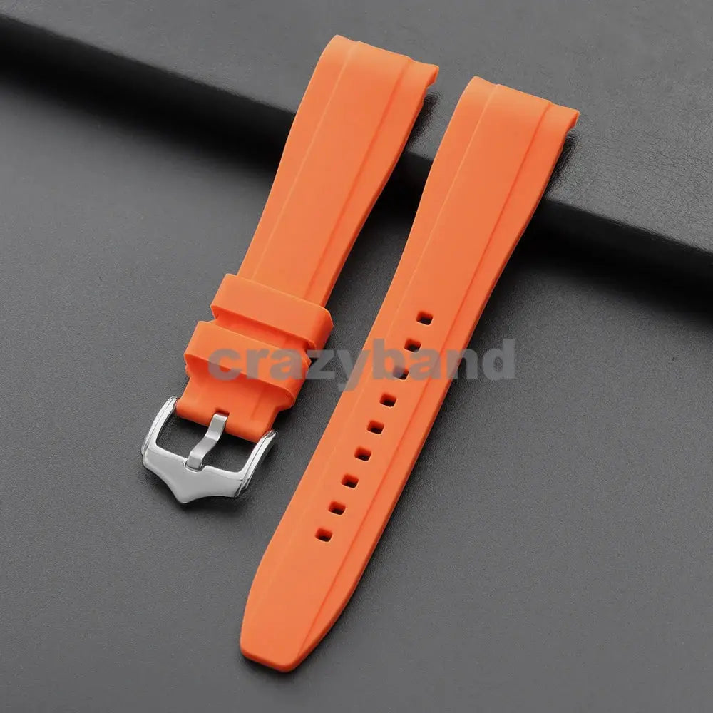Orange silicone watch strap set of 2 by Simples Market, 20/22mm, curved end, compatible with Rolex Casio Seiko
