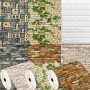 3D self-adhesive brick wallpaper rolls; waterproof, six brick-pattern textures for living room, bedroom, kids' room