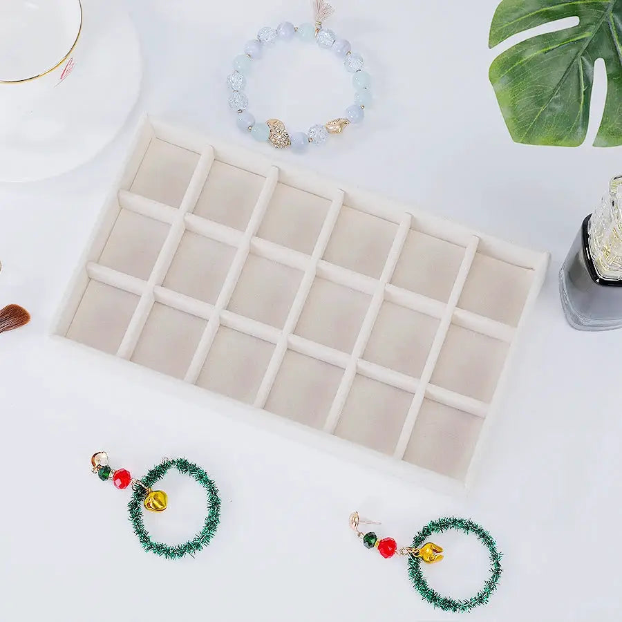 1 Piece Flocking Jewelry Box And Tray Beige Necklace Jewelry Organizer Gift Box 21.3 x 12.5 x 2.5 cm