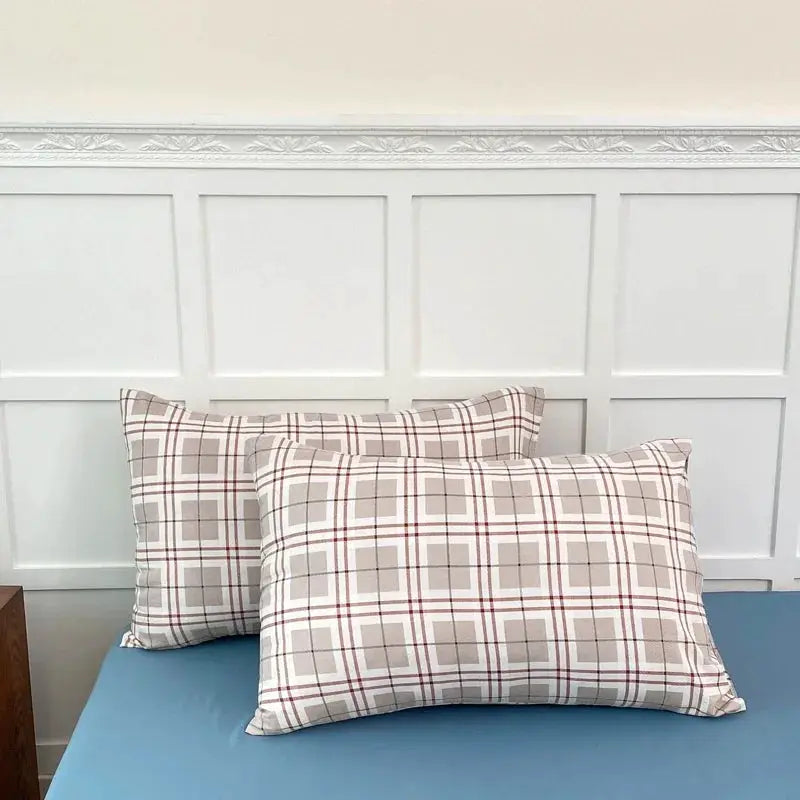 2-pack beige plaid pillowcases by Simples Market for the bedroom, soft fabric; insert not included