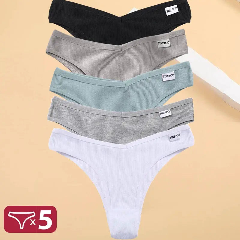 Cotton panties 5-pack by FINETOO in black gray teal light gray white