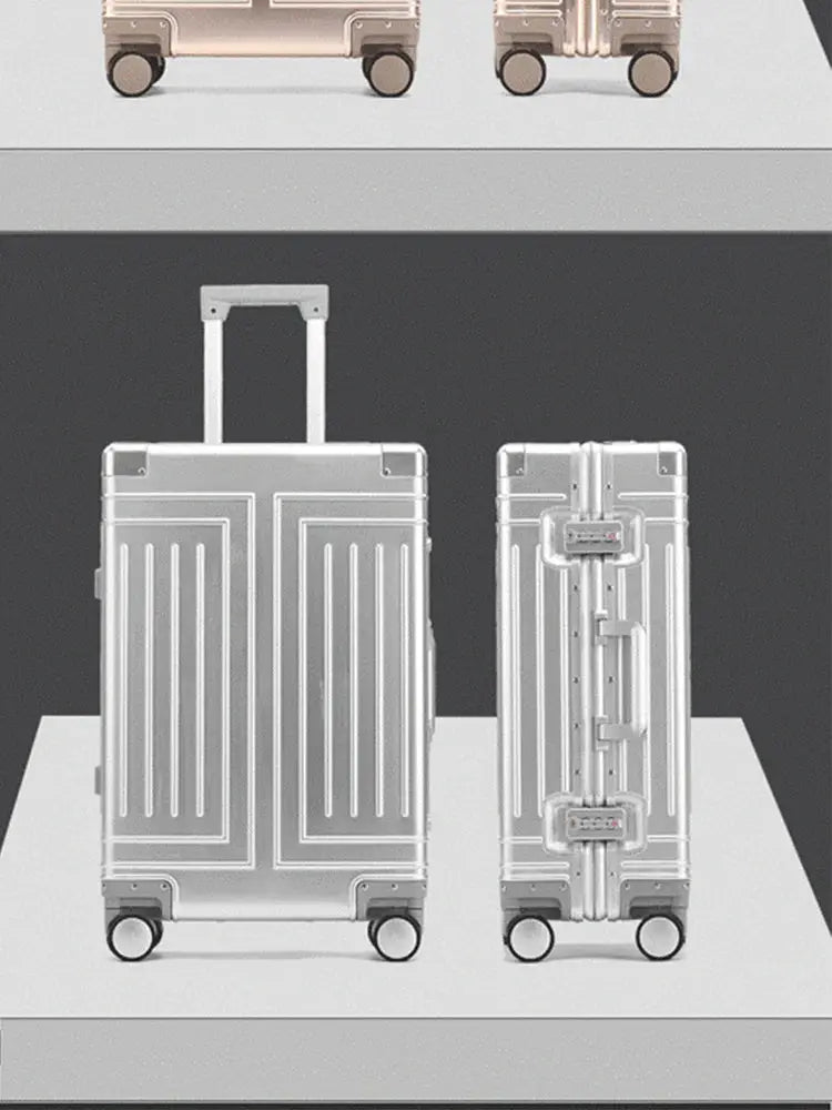 Aluminum-magnesium hard-shell travel luggage two-piece set by Simples Market, 20/24/28 carry-on with 4 spinner wheels.