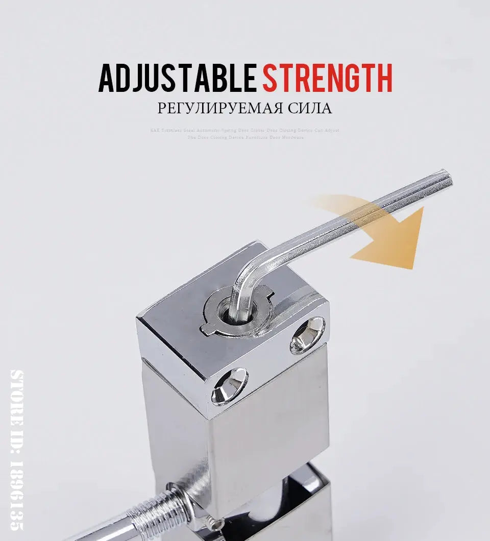 KAK stainless steel automatic door closer with adjustable strength, chrome finish