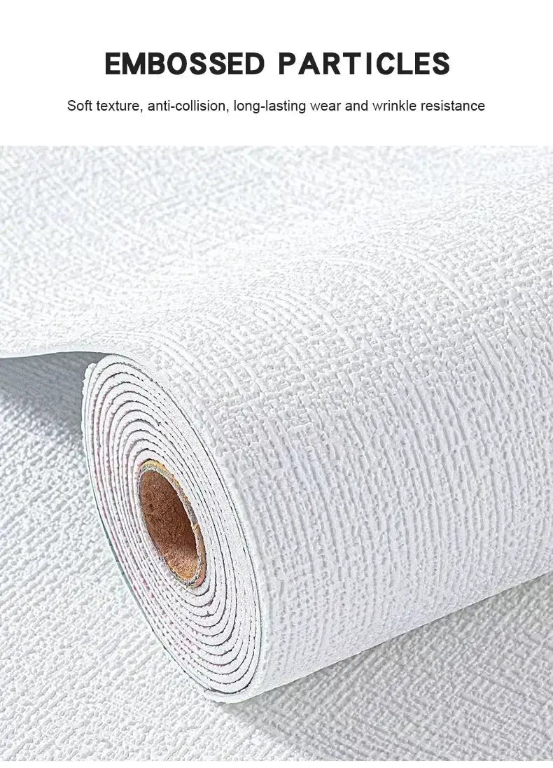 Self-adhesive 3D linen foam wall wallpaper roll, white textured moisture-proof PVC decor