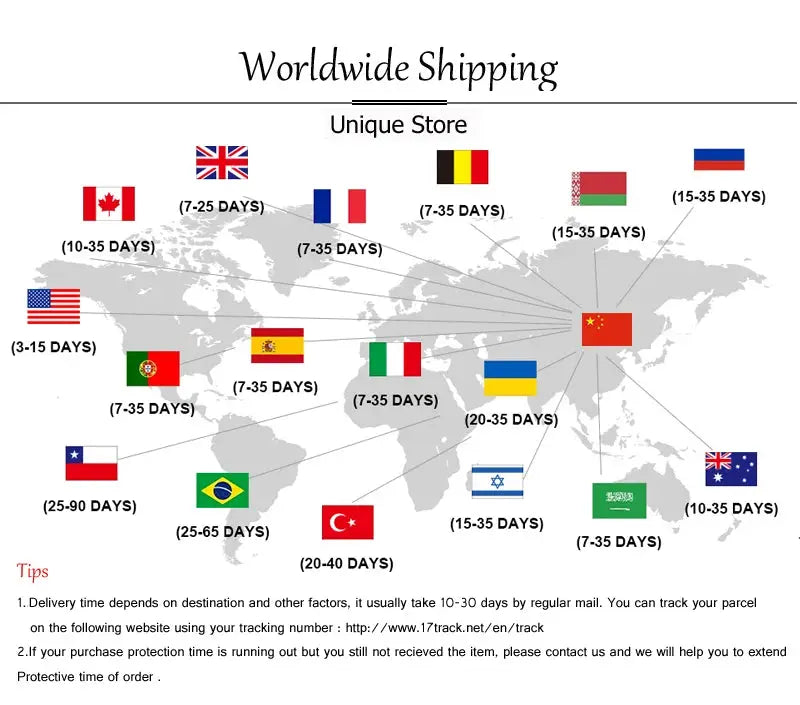 Worldwide shipping map with country flags and delivery times for Simples Market